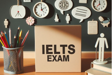 An IELTS student study notebook with exam prep books